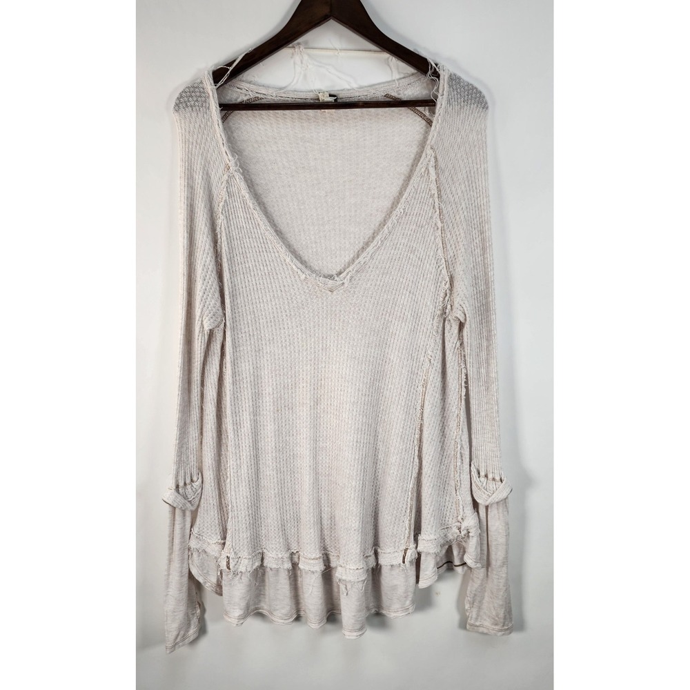 Free People We The Free Laguna Waffle Knit Tunic Women's M Thermal Oatmeal Beige